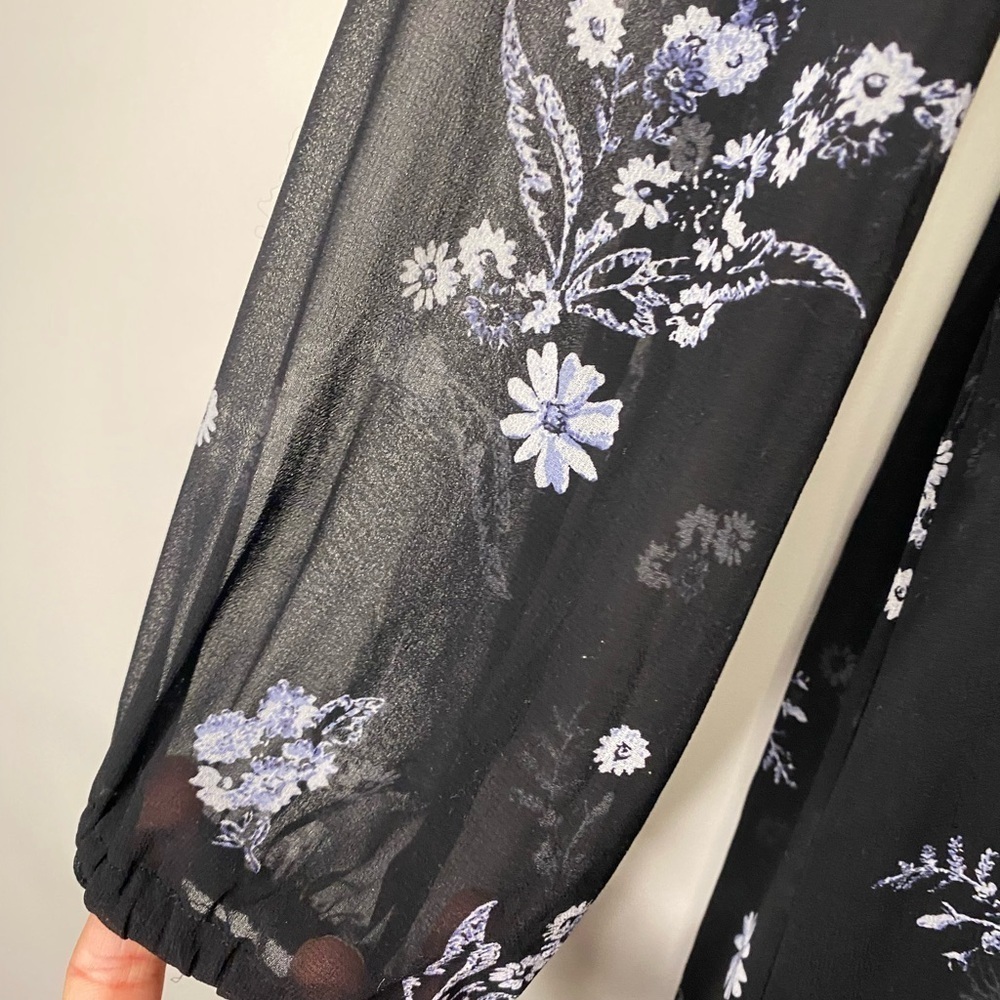 Who What Wear Black Floral Maxi Dress With Sheer Sleeves size small 90s Fall - Picture 5 of 14
